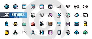 24x24 Pixel Perfect. Network and Connection Essential Set. Filled Gradient Color Outline Icons. For App, Web, Print. Round Cap and