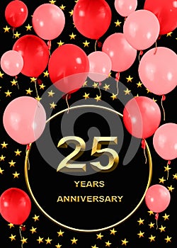 25 anniversary. golden numbers on a festive background. poster or card for anniversary celebration, party