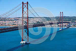 25 of April Bridge (Ponte 25 de Abril) â€“ a suspension bridge over Tegus river. Lisbon. Portugal