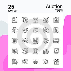 25 Auction Icon Set. 100% Editable EPS 10 Files. Business Logo Concept Ideas Line icon design