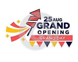 25 August grand opening day bright promotional poster