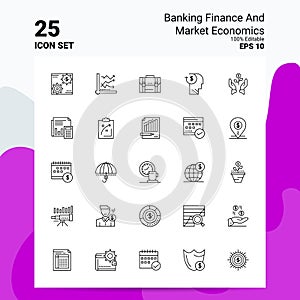 25 Banking Finance and Market Economics Icon Set. 100% Editable EPS 10 Files. Business Logo Concept Ideas Line icon design