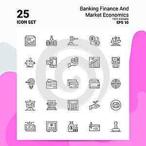 25 Banking Finance and Market Economics Icon Set. 100% Editable EPS 10 Files. Business Logo Concept Ideas Line icon design