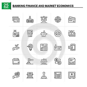 25 Banking Finance and Market Economics icon set. vector background