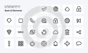 25 Basic Ui Elements Line icon pack