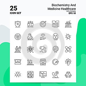 25 Biochemistry And Medicine Healthcare Icon Set. 100% Editable EPS 10 Files. Business Logo Concept Ideas Line icon design