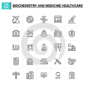 25 Biochemistry And Medicine Healthcare icon set. vector background