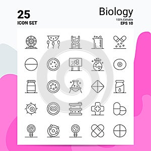 25 Biology Icon Set. 100% Editable EPS 10 Files. Business Logo Concept Ideas Line icon design