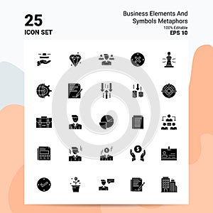 25 business elements and symbols metaphors Icon Set. 100% Editable EPS 10 Files. Business Logo Concept Ideas Solid Glyph icon