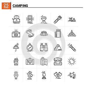 25 Camping icon set. vector background