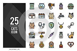25 Cats Lineal Color icon pack. vector illustration