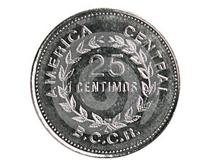 25 Centimos coin, 1950~Today - Banco Central de Costa Rica serie, Bank of Costa Rica