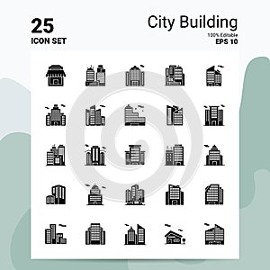 25 City Building Icon Set. 100% Editable EPS 10 Files. Business Logo Concept Ideas Solid Glyph icon design