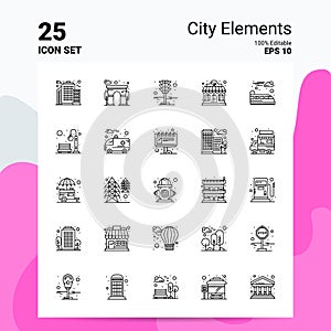 25 City Elements Icon Set. 100% Editable EPS 10 Files. Business Logo Concept Ideas Line icon design