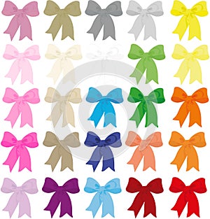 25 coloured ribbon bows