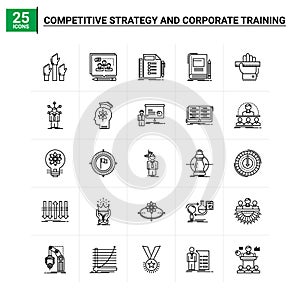 25 Competitive Strategy And Corporate Training icon set. vector background