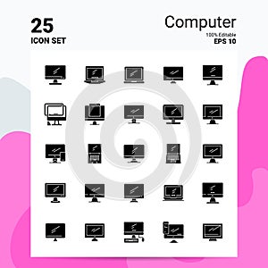 25 Computer Icon Set. 100% Editable EPS 10 Files. Business Logo Concept Ideas Solid Glyph icon design
