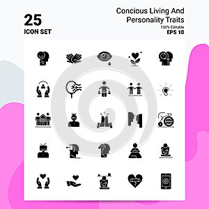 25 Concious Living And Personality Traits Icon Set. 100% Editable EPS 10 Files. Business Logo Concept Ideas Solid Glyph icon