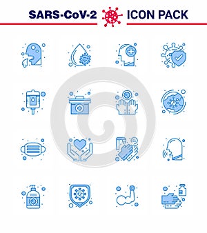 25 Coronavirus Emergency Iconset Blue Design such as blood, protection, platelets, disease, human