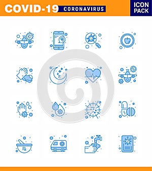 25 Coronavirus Emergency Iconset Blue Design such as hands, healthy, service, food, magnifying