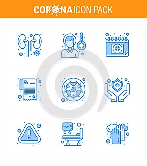 25 Coronavirus Emergency Iconset Blue Design such as hazard, rx, sickness fever, prescription, schudule