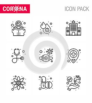 25 Coronavirus Emergency Iconset Blue Design such as  mask, stethoscope, platelets, healthcare, hospital