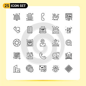 25 Creative Icons Modern Signs and Symbols of billboard, lotus, status, rx, mortar