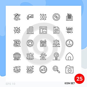 25 Creative Icons Modern Signs and Symbols of building, love, efforts, heart, left