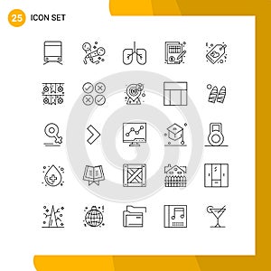 25 Creative Icons Modern Signs and Symbols of tag, love, lungs, heart, justice