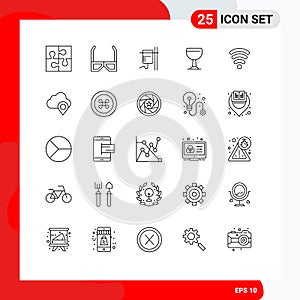 25 Creative Icons Modern Signs and Symbols of wifi, drink, tv, glass, rehydration