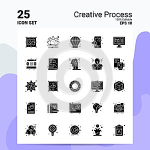 25 Creative Process Icon Set. 100% Editable EPS 10 Files. Business Logo Concept Ideas Solid Glyph icon design