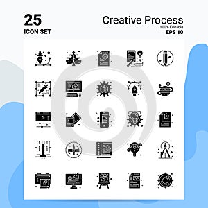 25 Creative Process Icon Set. 100% Editable EPS 10 Files. Business Logo Concept Ideas Solid Glyph icon design