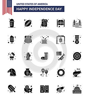 25 Creative USA Icons Modern Independence Signs and 4th July Symbols of bridge; day; invitation; saloon; bar