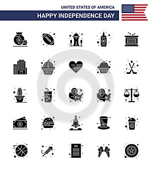 25 Creative USA Icons Modern Independence Signs and 4th July Symbols of independece; drum; building; wine; alcohol