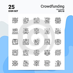 25 Crowdfunding Icon Set. 100% Editable EPS 10 Files. Business Logo Concept Ideas Line icon design