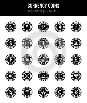 25 Currency Coins Lineal Fill icons Pack vector illustration