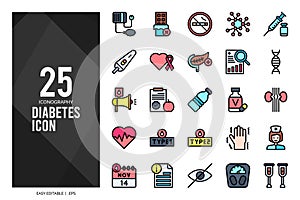 25 Diabetes Lineal Color icon pack. vector illustration