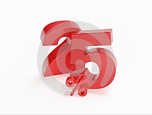 25% discount on sale. One hundred and five percent red isolated on white background. 3d rendering. Illustration