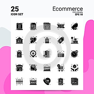 25 Ecommerce Icon Set. 100% Editable EPS 10 Files. Business Logo Concept Ideas Solid Glyph icon design