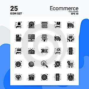 25 Ecommerce Icon Set. 100% Editable EPS 10 Files. Business Logo Concept Ideas Solid Glyph icon design