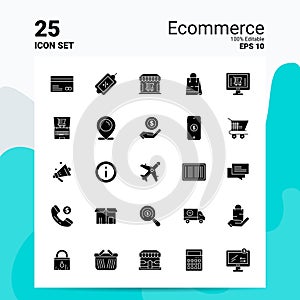 25 Ecommerce Icon Set. 100% Editable EPS 10 Files. Business Logo Concept Ideas Solid Glyph icon design