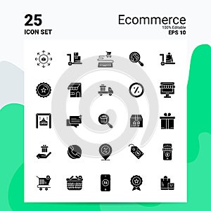 25 Ecommerce Icon Set. 100% Editable EPS 10 Files. Business Logo Concept Ideas Solid Glyph icon design