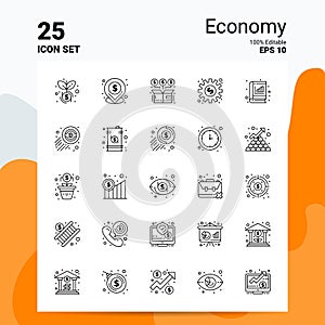 25 Economy Icon Set. 100% Editable EPS 10 Files. Business Logo Concept Ideas Line icon design