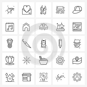 25 Editable Vector Line Icons and Modern Symbols of calendar, cloths, game, hat, garage
