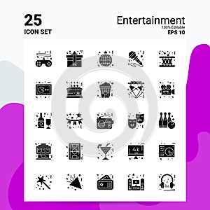 25 Entertainment Icon Set. 100% Editable EPS 10 Files. Business Logo Concept Ideas Solid Glyph icon design