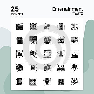25 Entertainment Icon Set. 100% Editable EPS 10 Files. Business Logo Concept Ideas Solid Glyph icon design