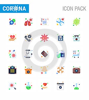 25 Flat Color viral Virus corona icon pack such as epidemic, antigen, prescription, virus, genomic