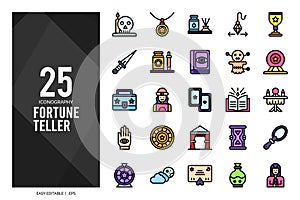 25 Fortune Teller Lineal Color icon pack. vector illustration