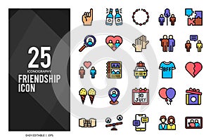 25 Friendship Lineal Color icon pack. vector illustration