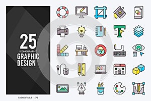 25 Graphic Design Lineal Color icon pack. vector illustration